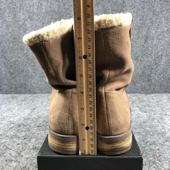 Sole Society Shearling Lined Boots Womens Brown Suede Pull On Ankle Mid Calf - Picture 7 of 14